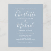 Papier Budget Dusty Blue Script Faire-part de mariage (Devant)