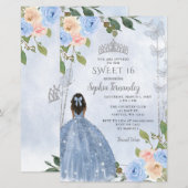 Papier Budget Dusty Blue Silver Floral Princess Sweet 16 (Devant / Derrière)
