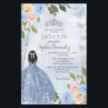 Papier Budget Dusty Blue Silver Floral Princess Sweet 16<br><div class="desc">Budget Élégant Dusty Bleu Argent Floral Princesse Papillons doux 16 Invitation</div>