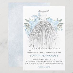 Papier Budget Dusty Blue Silver Robe Quinceañera Invitati