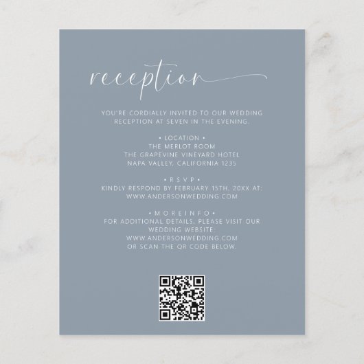 Papier Budget Dusty Blue Tout en un Mariage QR Code (Dos)