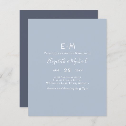 Papier BUDGET Dusty Blue Wedding Invitation (Devant / Derrière)