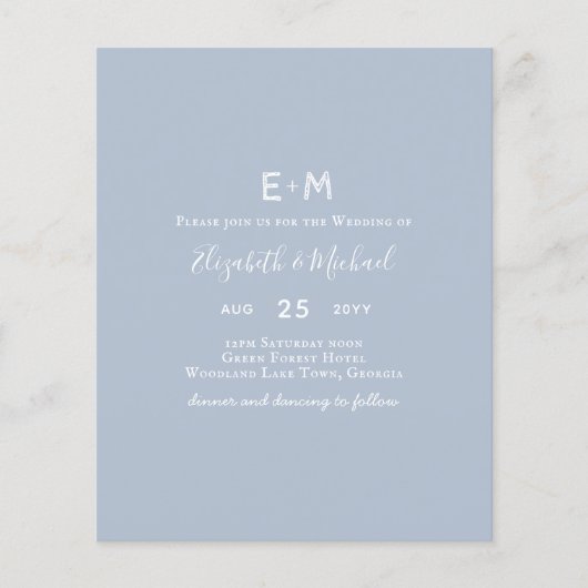 Papier BUDGET Dusty Blue Wedding Invitation (Devant)