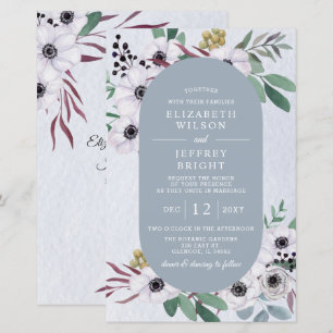 Papier Budget Dusty Blue White Floral Faire-part de maria