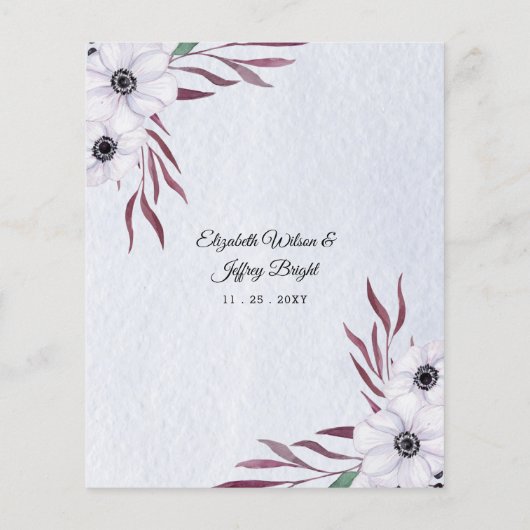 Papier Budget Dusty Blue White Floral Faire-part de maria (Dos)