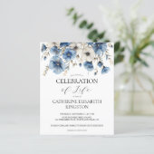 Papier Budget Dusty Blue White Floral Memorial Invitation (Debout devant)