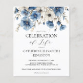 Papier Budget Dusty Blue White Floral Memorial Invitation (Devant)