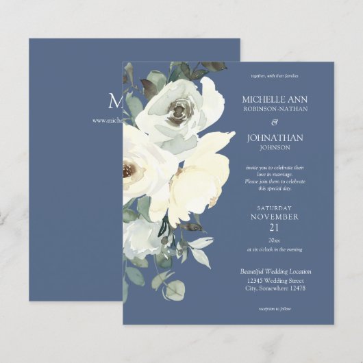 Papier Budget Dusty Blue & White sur Blue Floral Mariage (Devant / Derrière)
