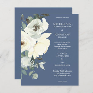 Papier Budget Dusty Blue & White sur Blue Floral Mariage