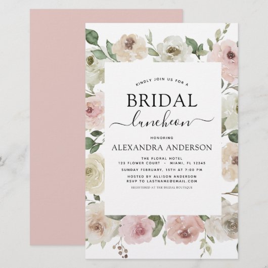 Papier Budget Dusty Fête des mariées rose déjeuner Floral (Devant / Derrière)