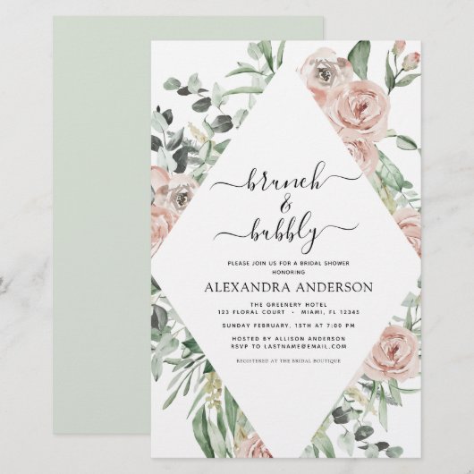 Papier Budget Dusty Pink Brunch & Bubbly Fête des mariées (Devant / Derrière)