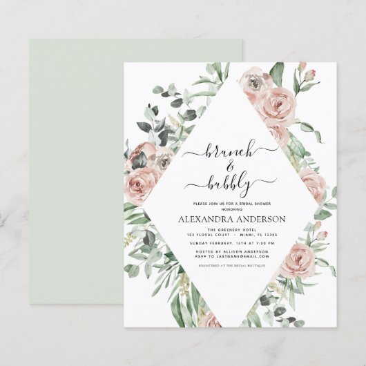 Papier Budget Dusty Pink Brunch & Bubbly Fête des mariées (Devant / Derrière)