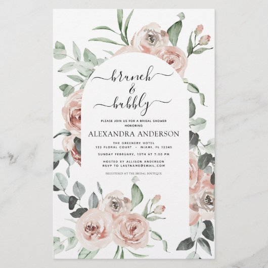 Papier Budget Dusty Pink Brunch & Bubbly Fête des mariées (Devant)