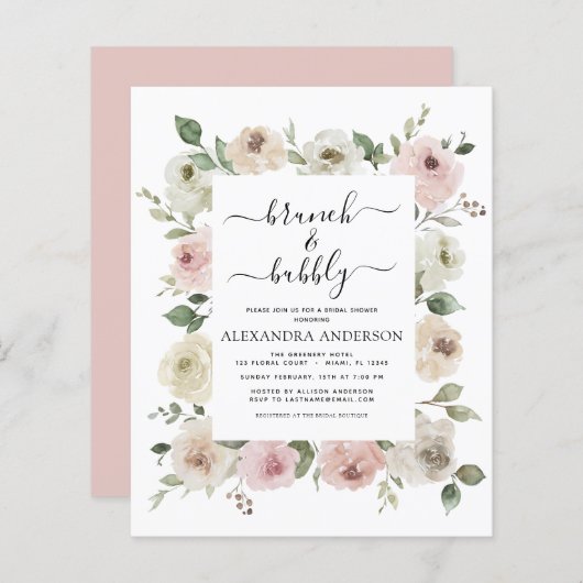 Papier Budget Dusty Pink Brunch & Bubbly Fête des mariées (Devant / Derrière)