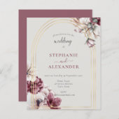 Papier Budget Dusty Plum Floral Mariage QR Code Invitatio (Devant / Derrière)