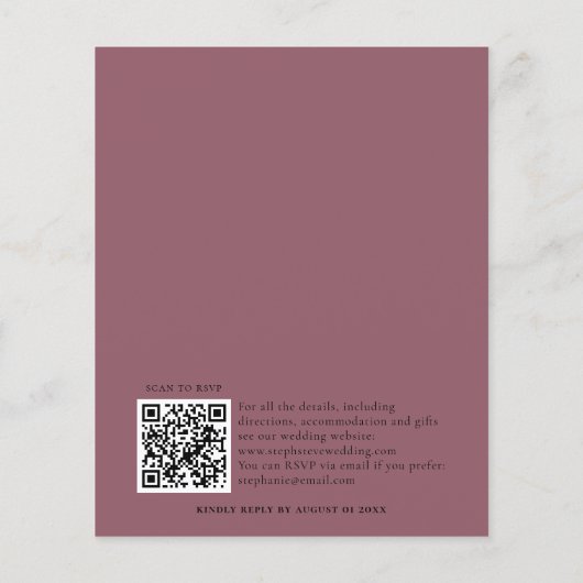 Papier Budget Dusty Plum Floral Mariage QR Code Invitatio (Dos)