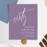 Papier Budget Dusty Purple 60e anniversaire Invitation<br><div class="desc">*** Veuillez saisir H013 dans la recherche de magasin pour trouver tous les articles correspondants *** Ou visitez notre Collection Minimaliste Purple Dusty. *** Ce design de haute qualité est facile à customiser pour correspondre à vos couleurs, styles et thèmes mariages. Pour plus de personnalisation, cliquez sur le lien "Modifier...</div>