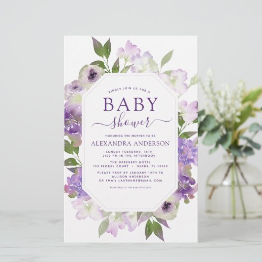 Papier Budget Dusty Purple Floral Baby shower de verdure (Debout devant)