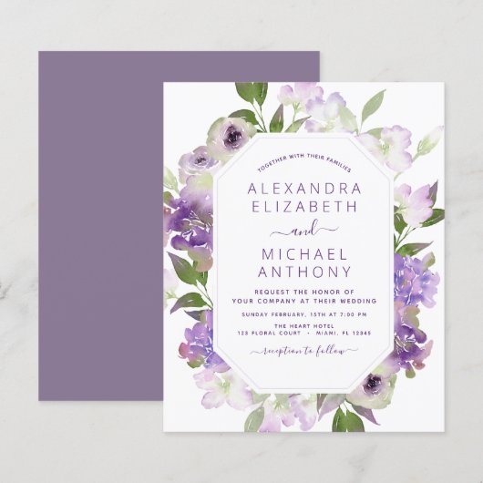 Papier Budget Dusty Purple Mariage Floral verdure (Devant / Derrière)