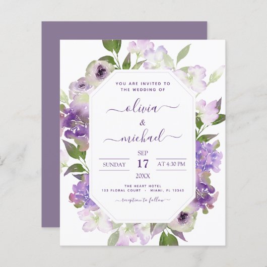 Papier Budget Dusty Purple Mariage Floral verdure (Devant / Derrière)