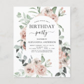 Papier Budget Dusty rose Anniversaire Fête Floral Invitat (Devant)
