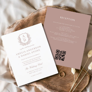 Papier Budget Dusty Rose Crest Mariage QR Code Invitation