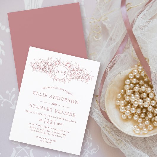 Papier BUDGET Dusty rose faire-part de mariage héraldique