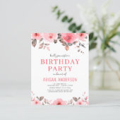 Papier Budget Dusty rose Floral Anniversaire Invitation (Debout devant)