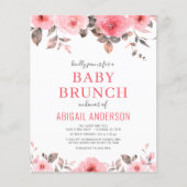Papier Budget Dusty rose Floral Baby Brunch Invitation (Devant)