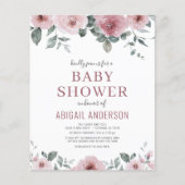 Papier Budget Dusty Rose Floral Baby shower Invitation (Devant)