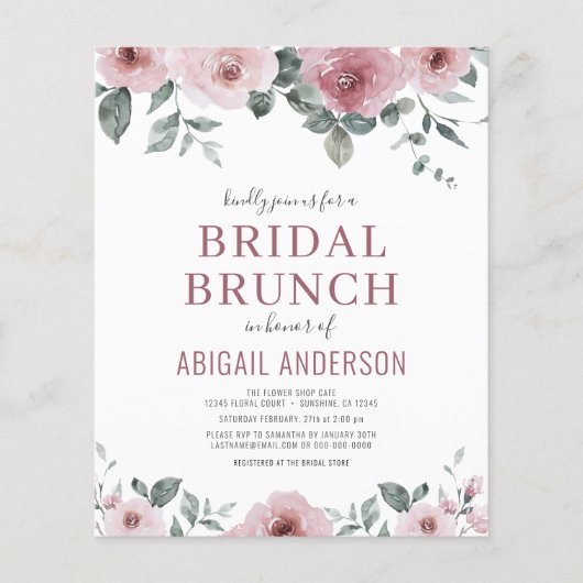 Papier Budget Dusty Rose Floral Bridal Shower Invitation (Devant)