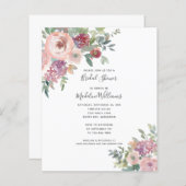 Papier BUDGET Dusty Rose Floral Douche nuptiale Invitatio (Devant / Derrière)