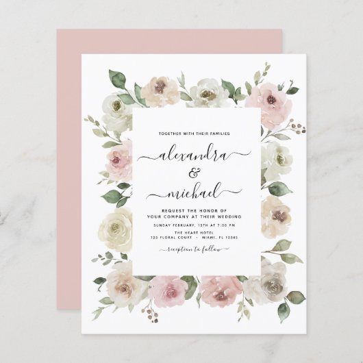 Papier Budget Dusty rose Floral Eucalyptus Mariage (Devant / Derrière)
