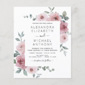 Papier Budget Dusty rose Floral Faire-part de mariage (Devant)