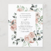 Papier Budget Dusty rose Floral Faire-part de mariage (Devant)