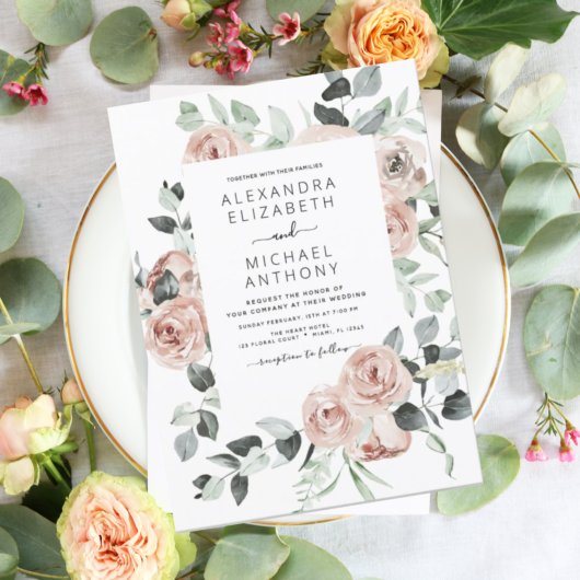 Papier Budget Dusty rose Floral Faire-part de mariage