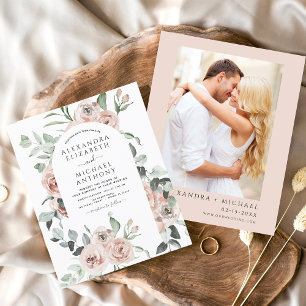 Papier Budget Dusty rose Floral Faire-part de mariage pho