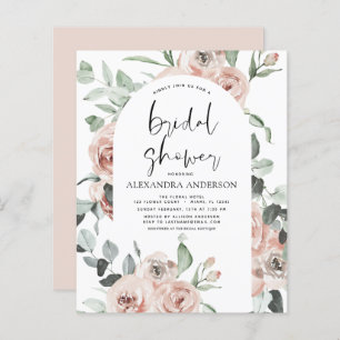 Papier Budget Dusty rose Floral Invitation à la douche nu