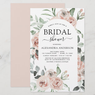 Papier Budget Dusty rose Floral Invitation à la douche nu