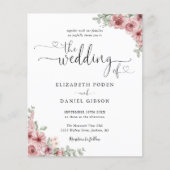 Papier Budget Dusty Rose Floral Script Faire-part de mari (Devant)