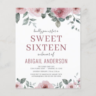 Papier Budget Dusty Rose Floral Sweet sixteen Invitation
