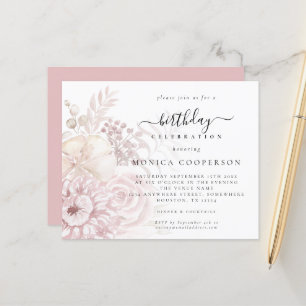 Papier Budget Dusty Rose Florals Femme Invitation d'anniv