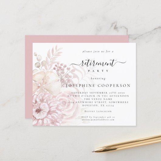 Papier Budget Dusty Rose Florals Femme Invitation de retr (Devant/Arrière en situation)