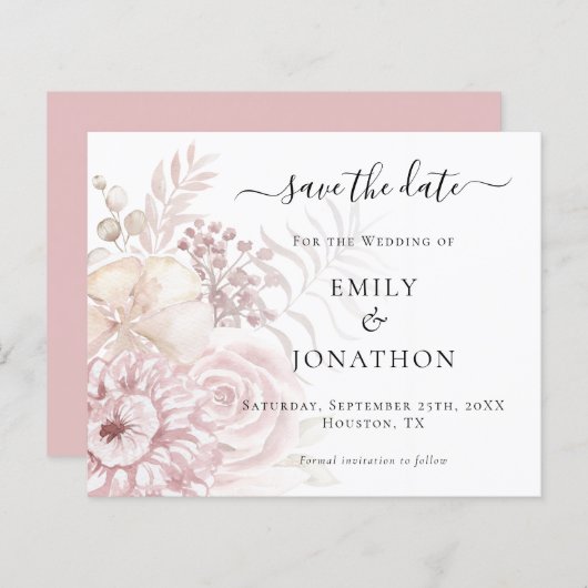 Papier Budget Dusty Rose Florals Mariage Enregistrer la d (Devant / Derrière)