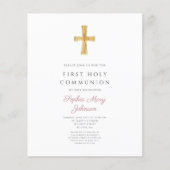 Papier Budget Dusty Rose Girl First Communion Invitation (Devant)
