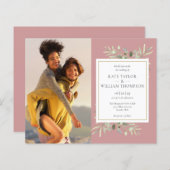 Papier Budget Dusty Rose Greenery Photo Wedding Invitatio (Devant / Derrière)