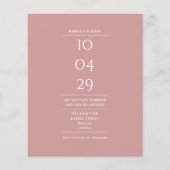 Papier Budget Dusty Rose Mariage Date Invitation (Devant)