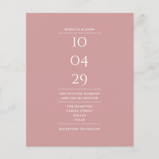 Papier Budget Dusty Rose Mariage Date Invitation (Devant)