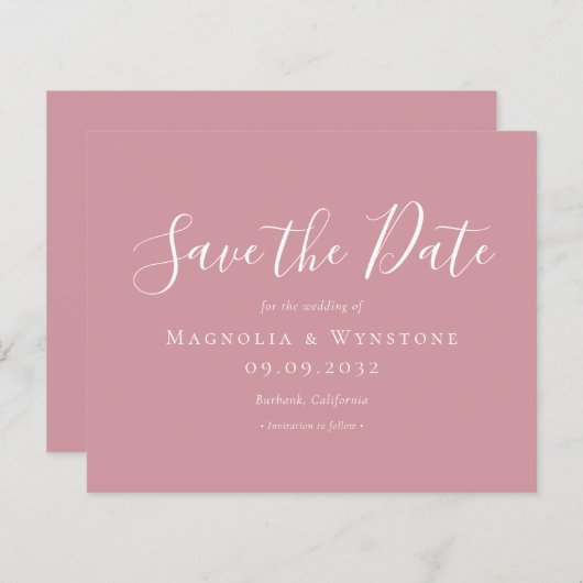 Papier BUDGET Dusty Rose Mariage Enregistrer La Date (Devant / Derrière)