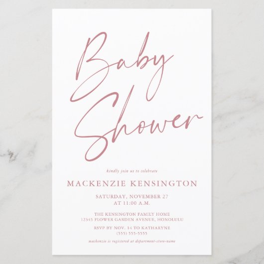 Papier Budget Dusty Rose Mauve Simple Script Baby shower (Devant)
